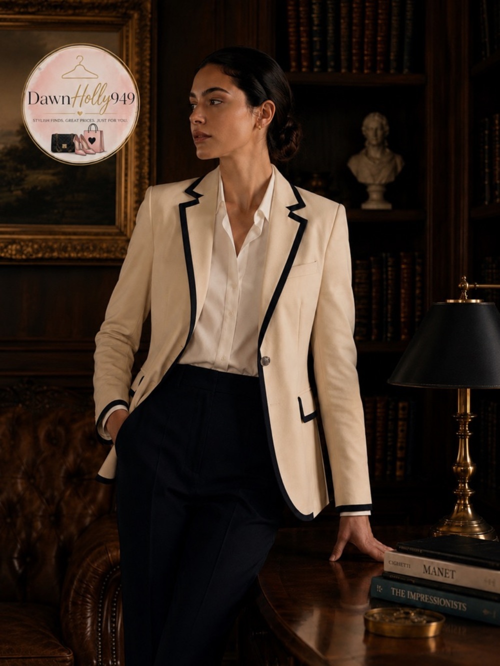 Banana Republic Cream Linen Blazer with Black Trim BNWT